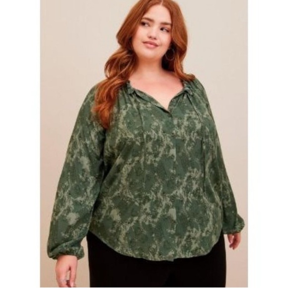 Torrid x Doctor Who Womens Crinkle Gauze Tie Front Peasant Blouse 3X Green - Picture 1 of 11
